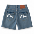 EVISU "Little M" Seagull Print Washed Denim Shorts