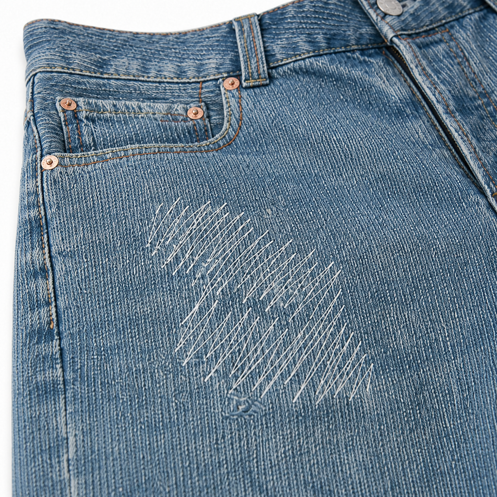 EVISU "Little M" Seagull Print Washed Denim Shorts
