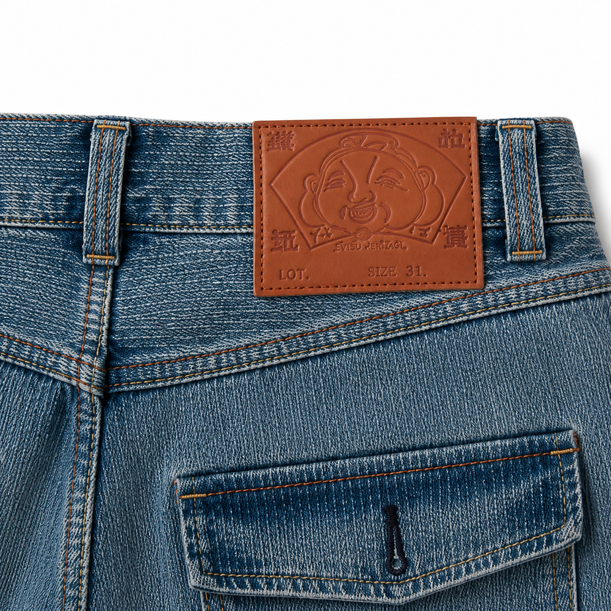 EVISU "Little M" Seagull Print Washed Denim Shorts