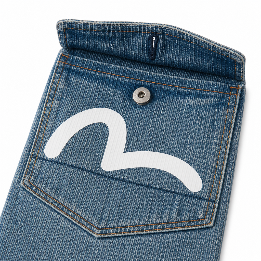 EVISU "Little M" Seagull Print Washed Denim Shorts