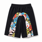 EVISU Daikoku Daruma & Tiger "Big M" Print French Terry Shorts