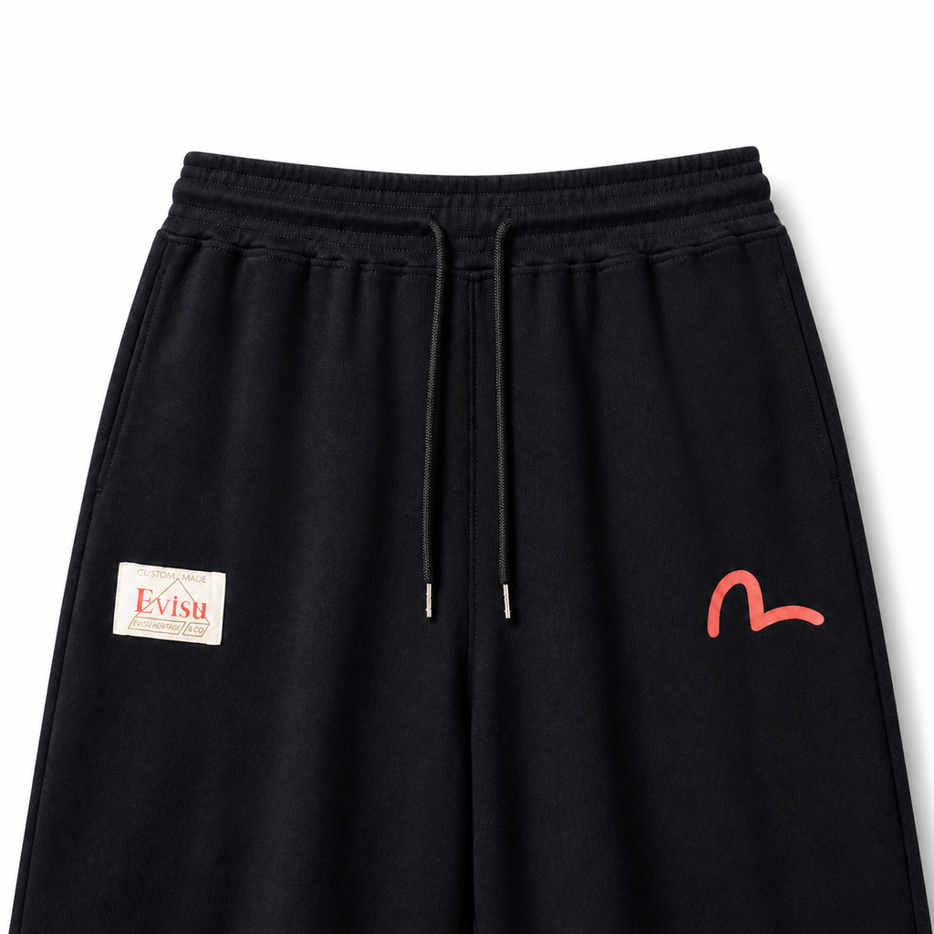 EVISU Daikoku Daruma & Tiger "Big M" Print French Terry Shorts