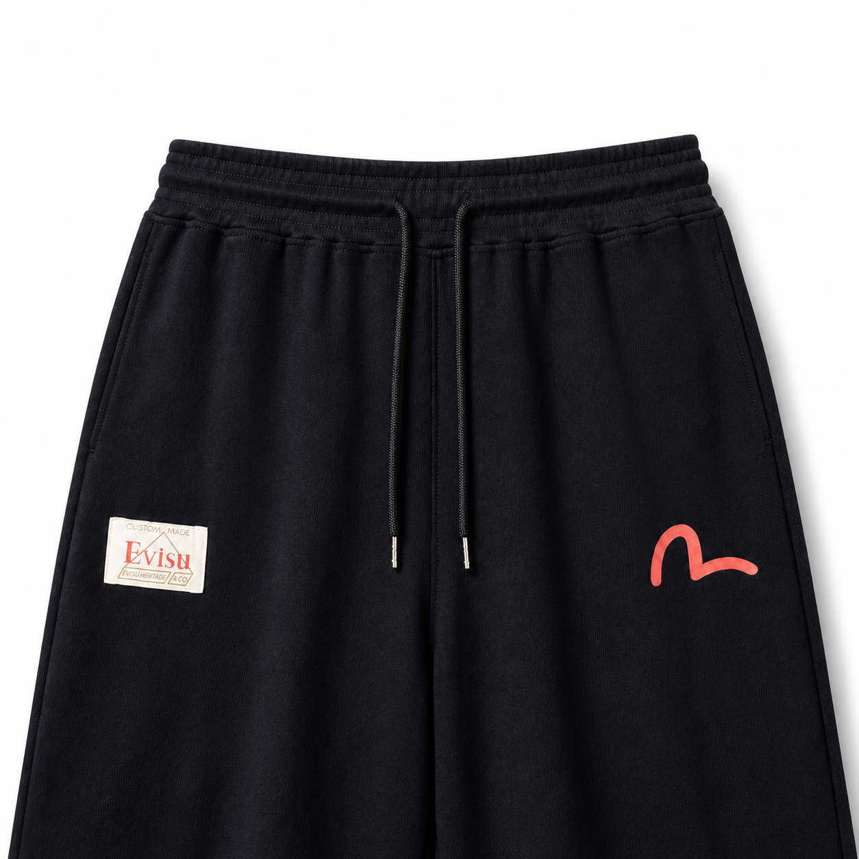 EVISU Daikoku Daruma & Tiger "Big M" Print French Terry Shorts