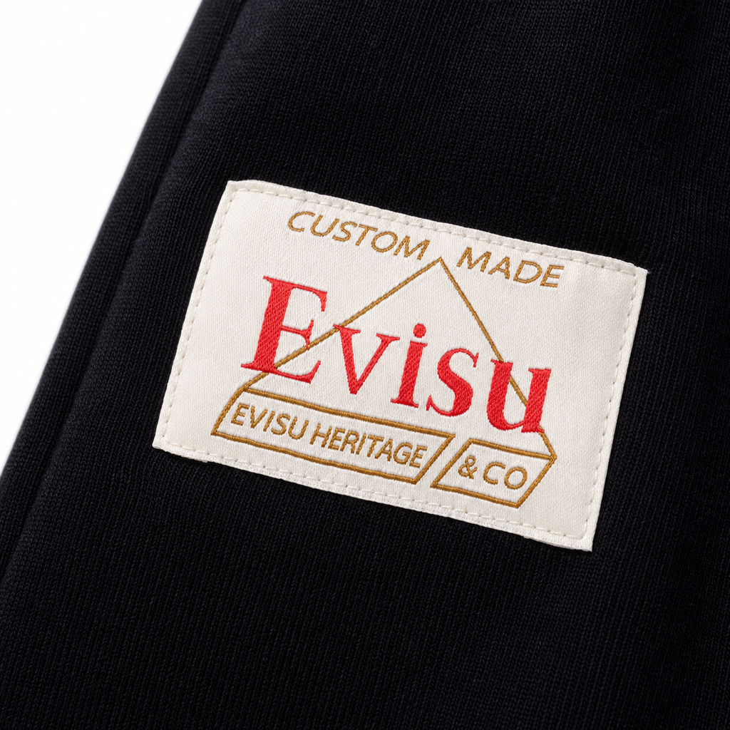 EVISU Daikoku Daruma & Tiger "Big M" Print French Terry Shorts