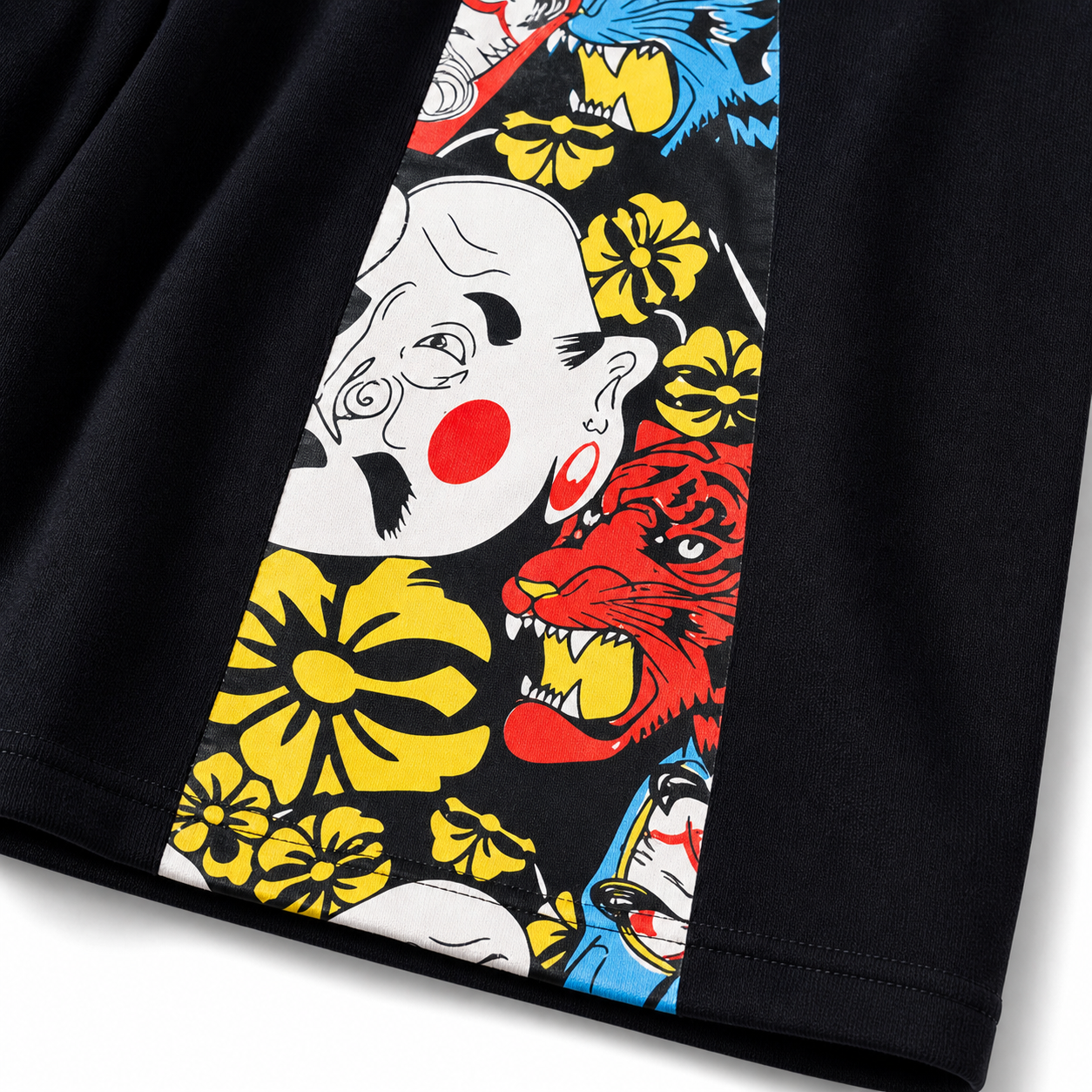 EVISU Daikoku Daruma & Tiger "Big M" Print French Terry Shorts