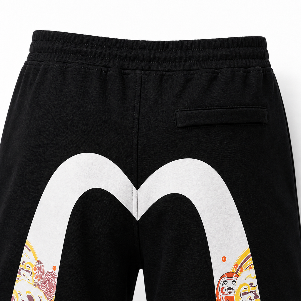 EVISU Daruma "Big M" Print French Terry Sweatshorts