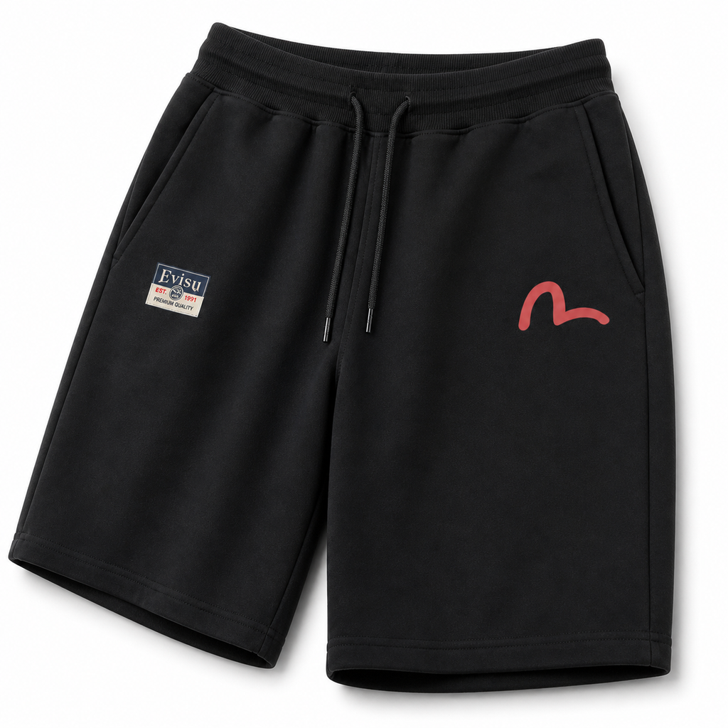 EVISU Classic "Buddha Head" Print French Terry Sweatshorts
