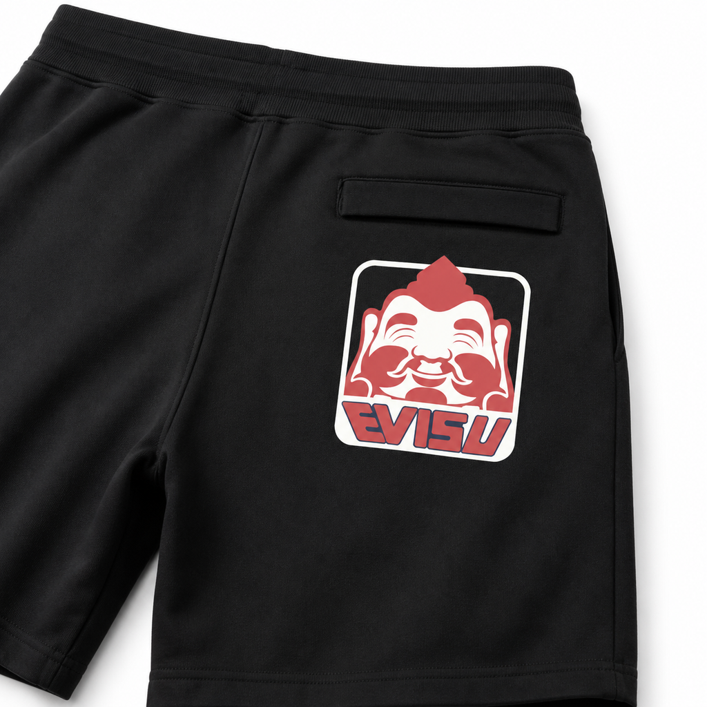 EVISU Classic "Buddha Head" Print French Terry Sweatshorts