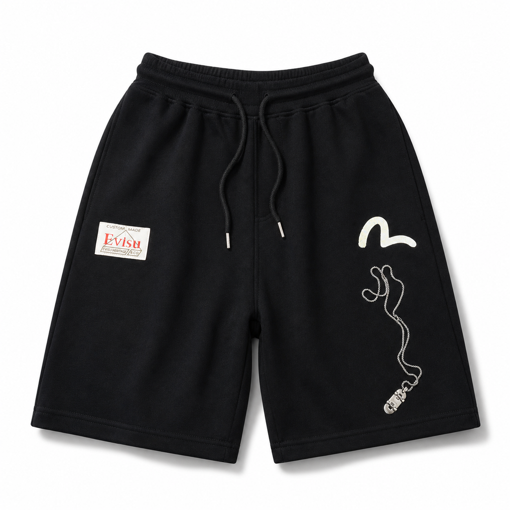 EVISU "Great Wave" Big M Print French Terry Sweatshorts