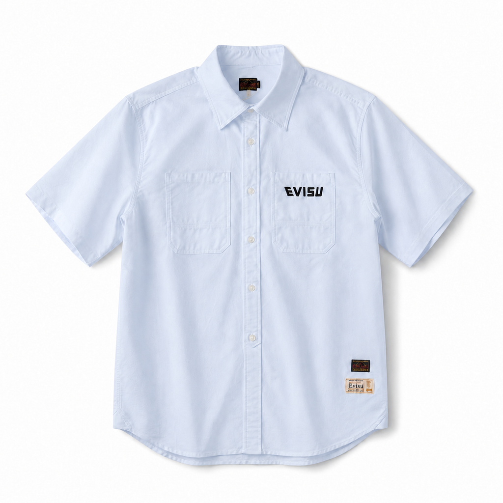 EVISU Streamlined "Big M" Print Relaxed-Fit Denim Shirt