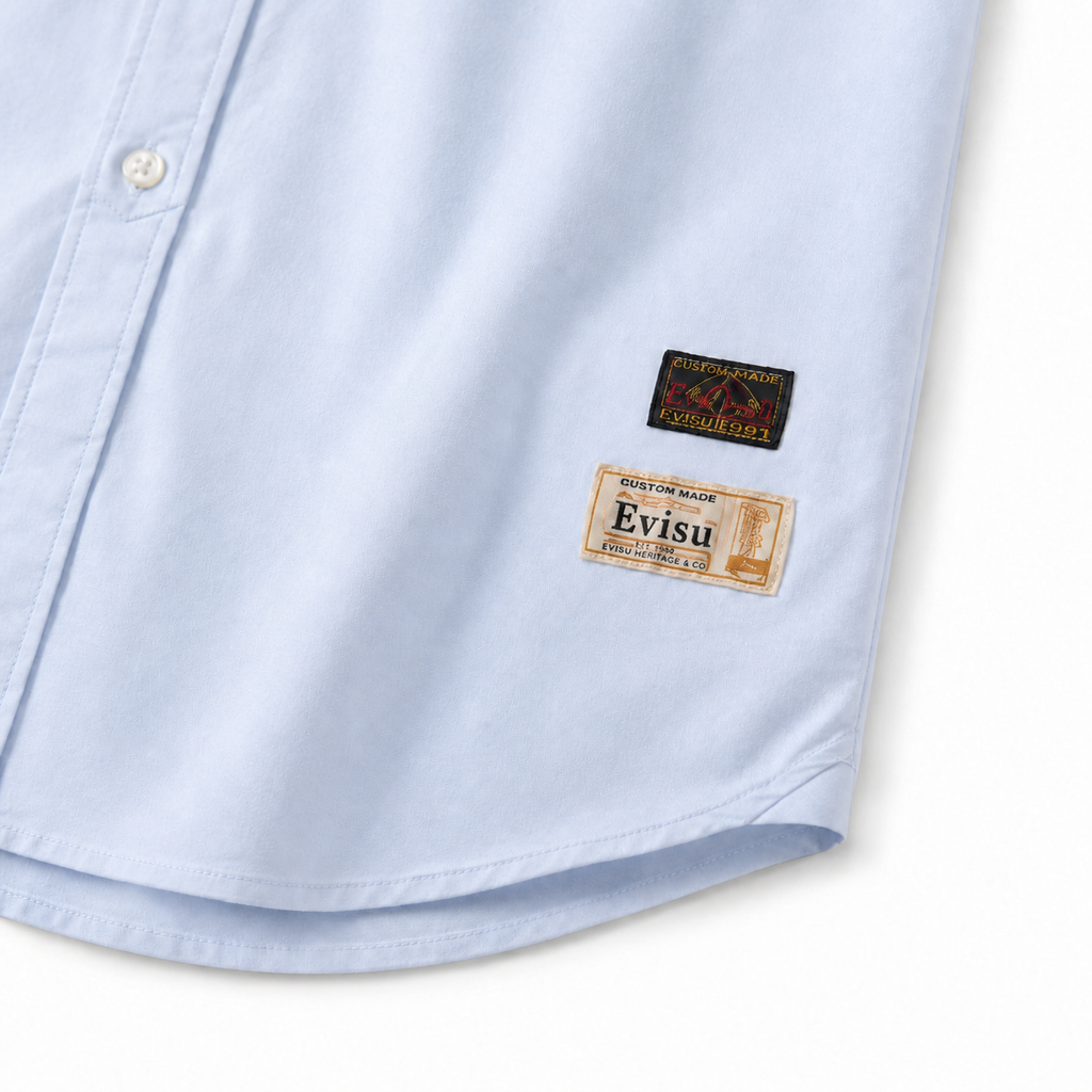 EVISU Streamlined "Big M" Print Relaxed-Fit Denim Shirt