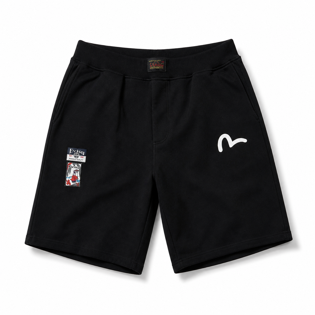 EVISU Brushstroke "Big M" Print French Terry Sweatshorts