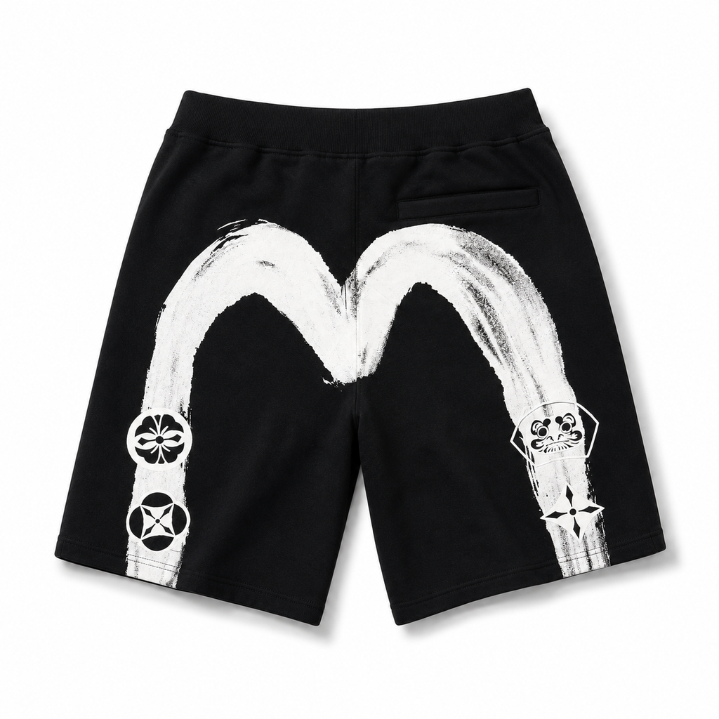 EVISU Brushstroke "Big M" Print French Terry Sweatshorts