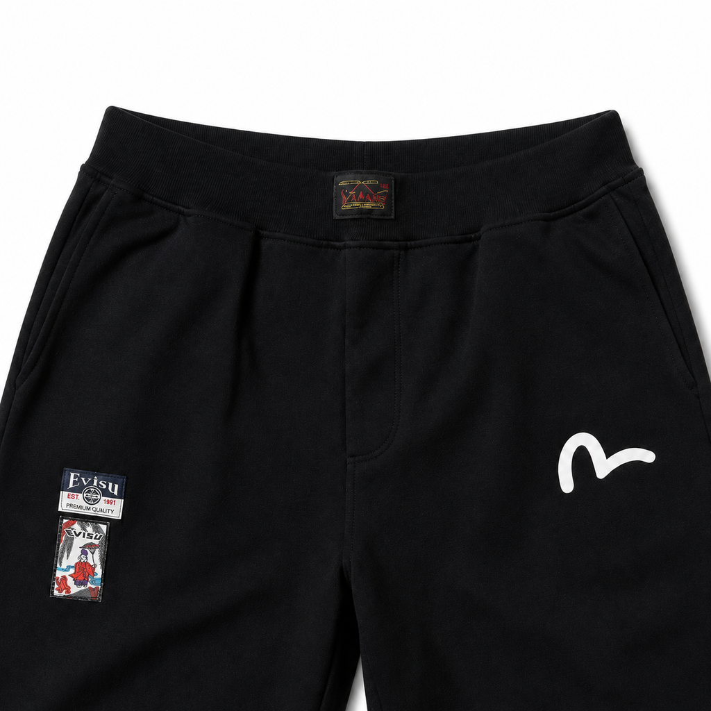 EVISU Brushstroke "Big M" Print French Terry Sweatshorts