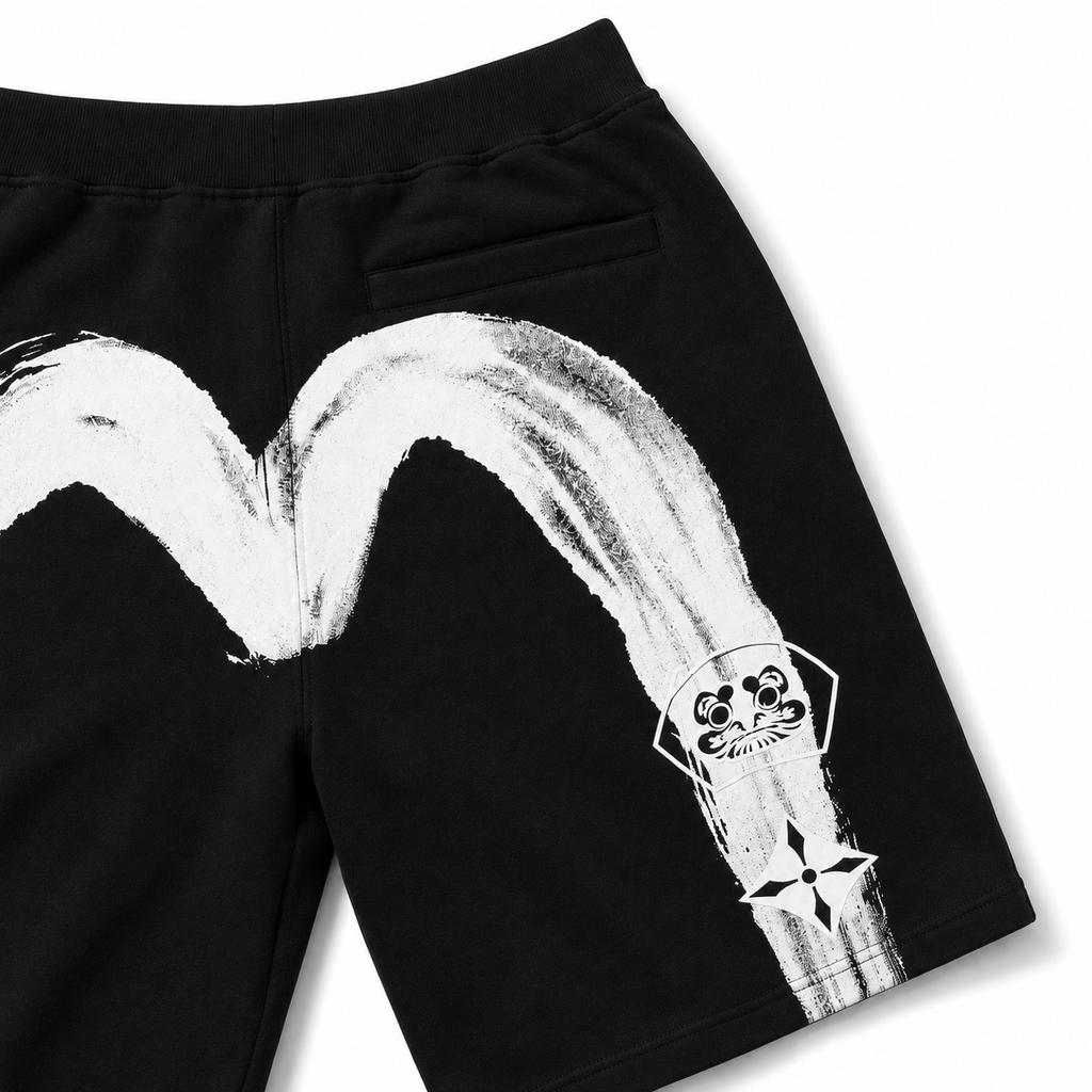 EVISU Brushstroke "Big M" Print French Terry Sweatshorts