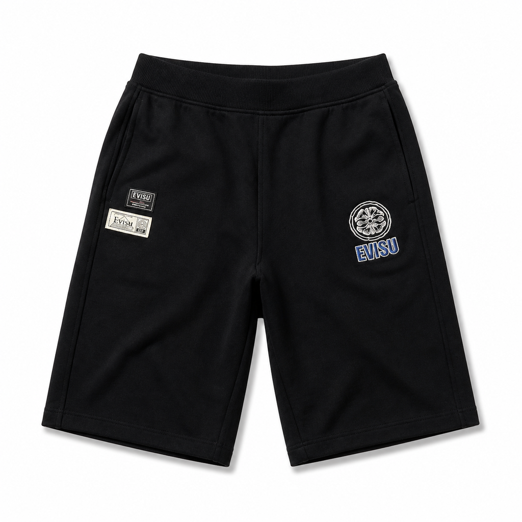 EVISU Camouflage Buddha Head Embroidered French Terry Sweatshorts