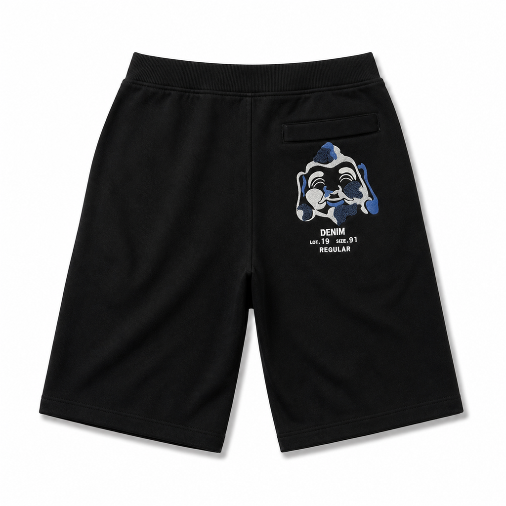 EVISU Camouflage Buddha Head Embroidered French Terry Sweatshorts