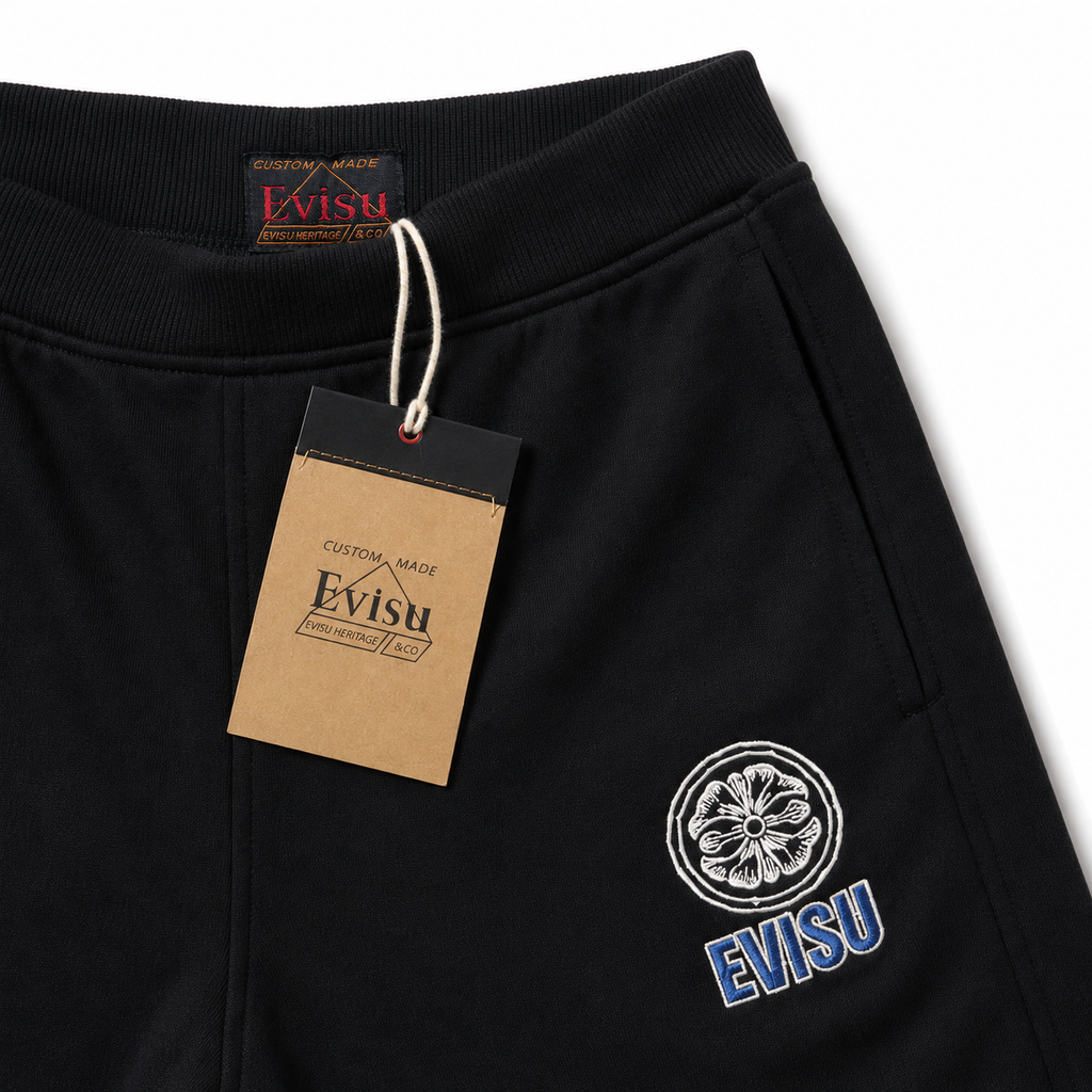 EVISU Camouflage Buddha Head Embroidered French Terry Sweatshorts