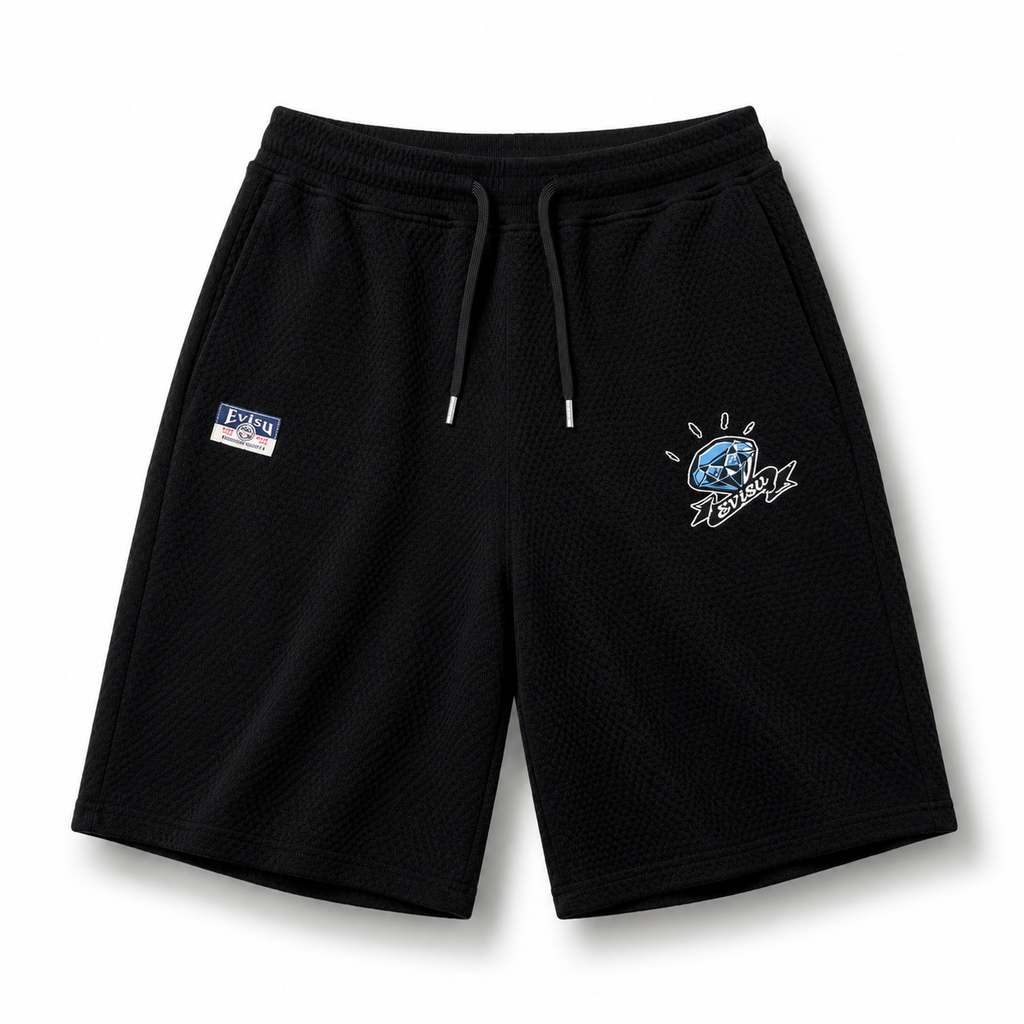 EVISU All-Over Daruma & "Big M" Print Athletic Shorts