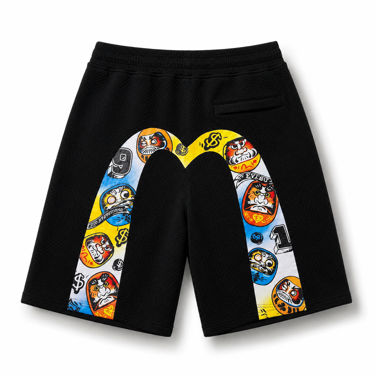 EVISU All-Over Daruma & "Big M" Print Athletic Shorts