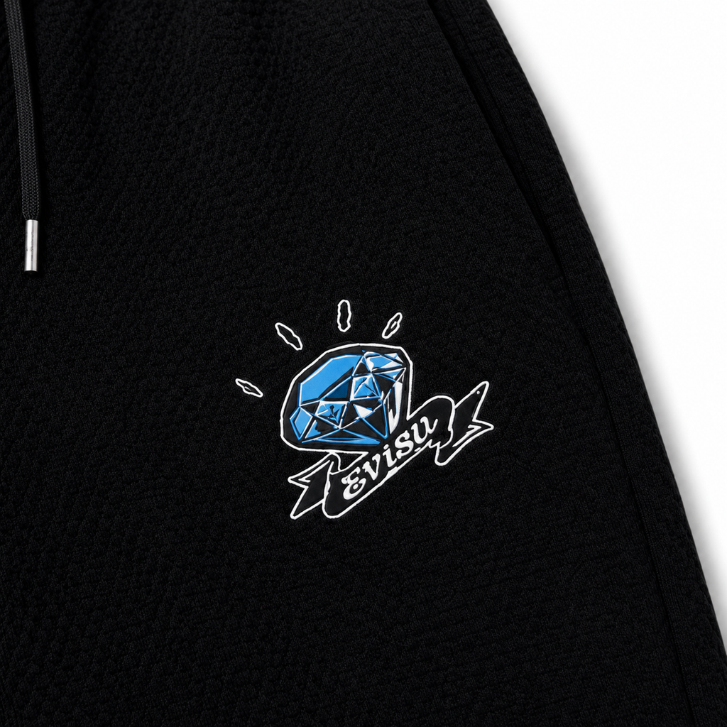 EVISU All-Over Daruma & "Big M" Print Athletic Shorts