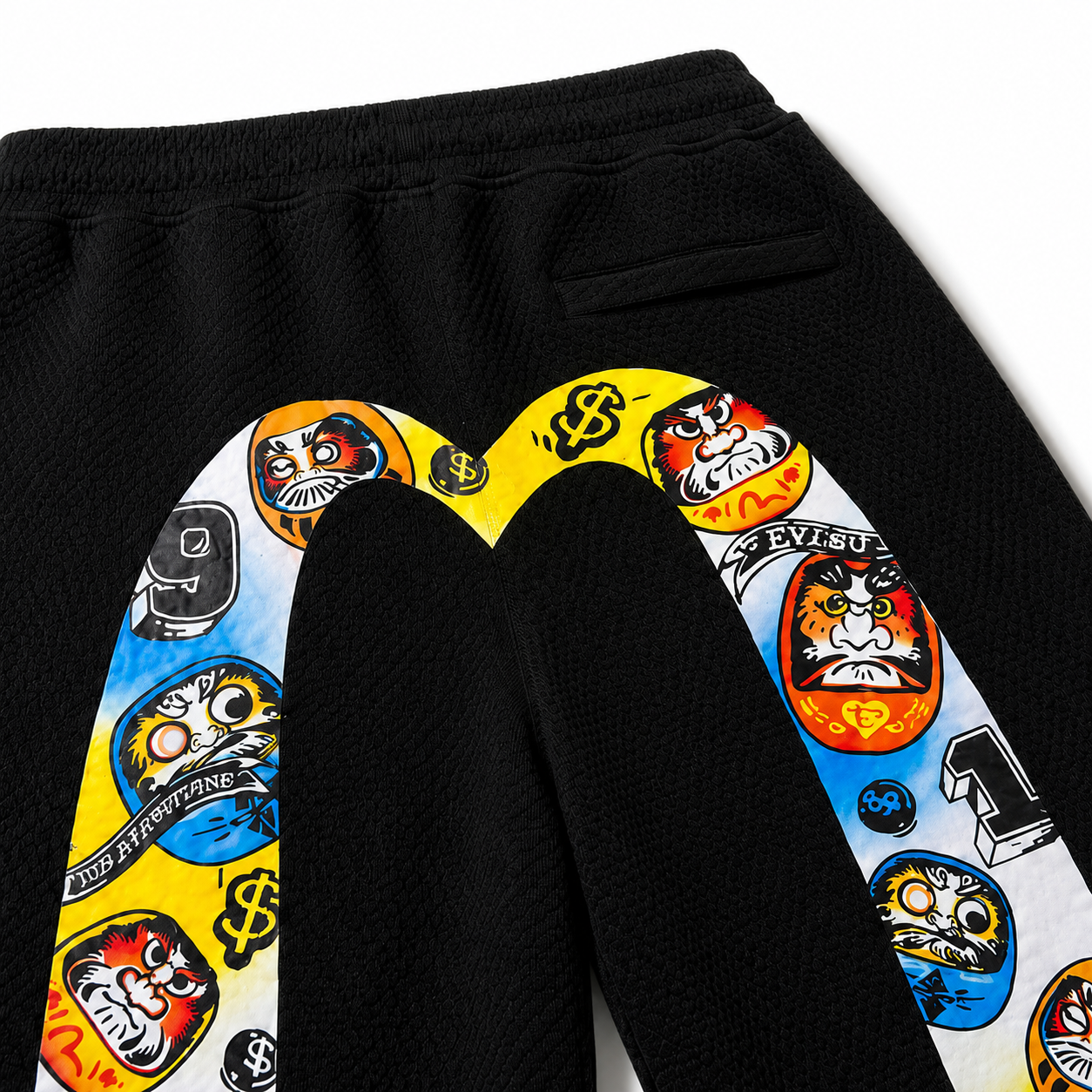EVISU All-Over Daruma & "Big M" Print Athletic Shorts