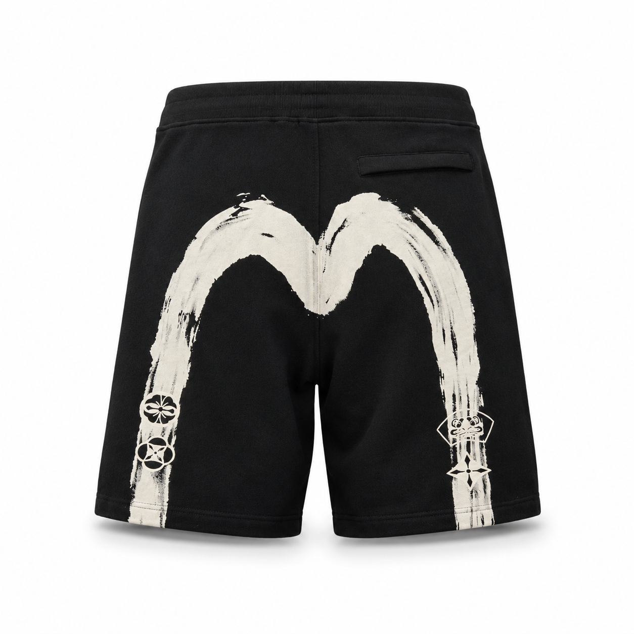 EVISU Hand-Painted "Big M" Print French Terry Sweatshorts