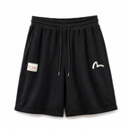 EVISU Sports Shorts featuring "Origin" Motif Combination Print and Maneki-neko Embroidery