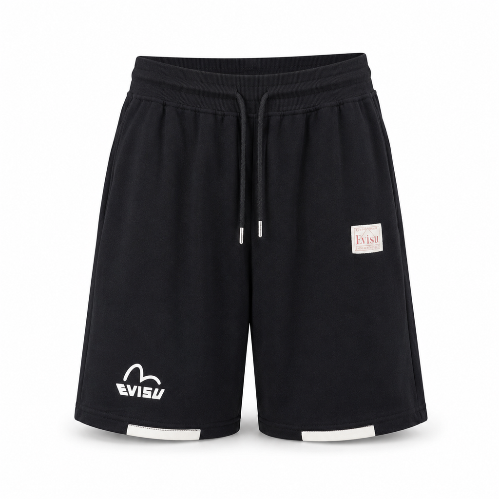 EVISU Solid-Color Athletic Shorts with Large "M" Print