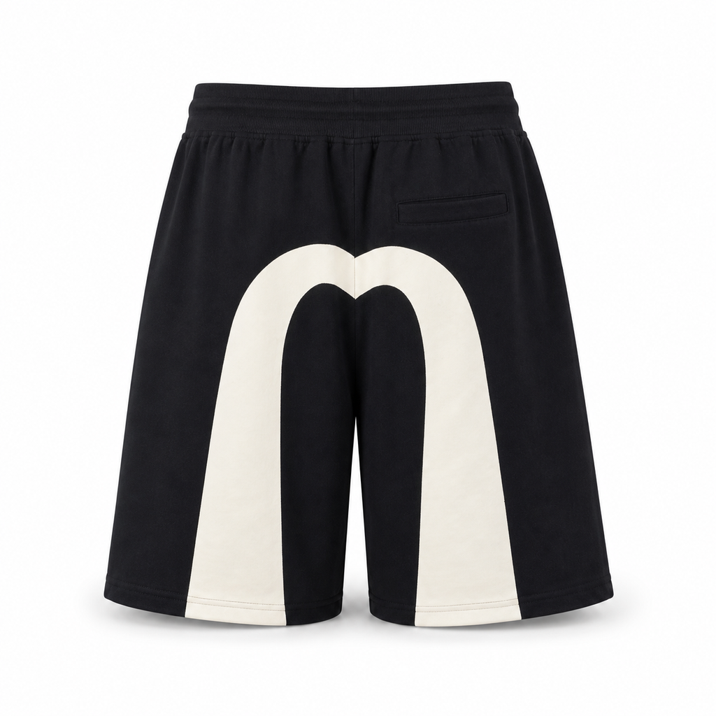 EVISU Solid-Color Athletic Shorts with Large "M" Print