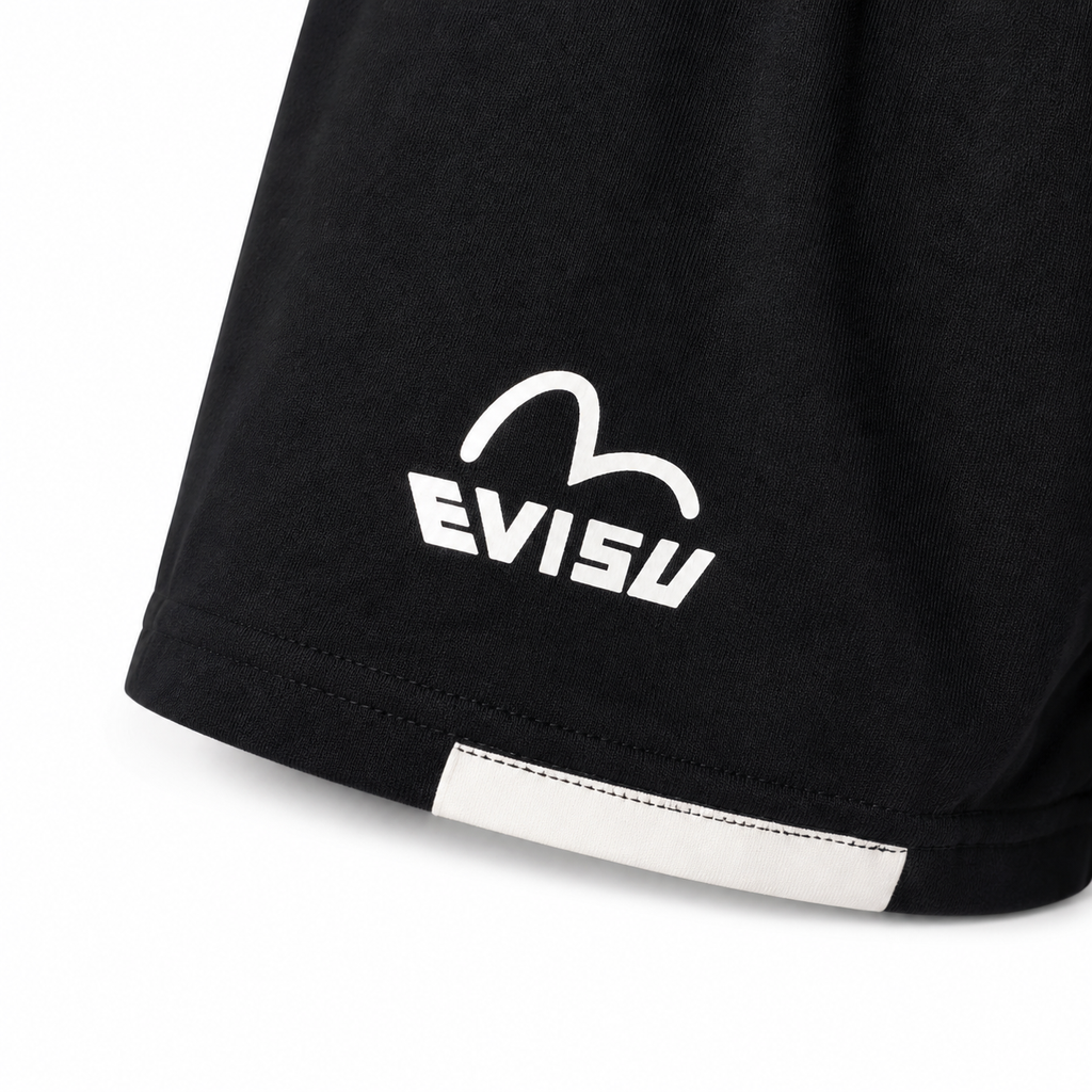 EVISU Solid-Color Athletic Shorts with Large "M" Print