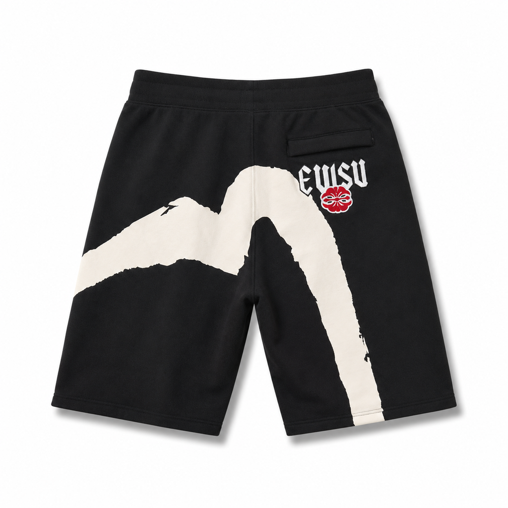 EVISU Brushstroke "Big M" & Floral Embroidery Shorts