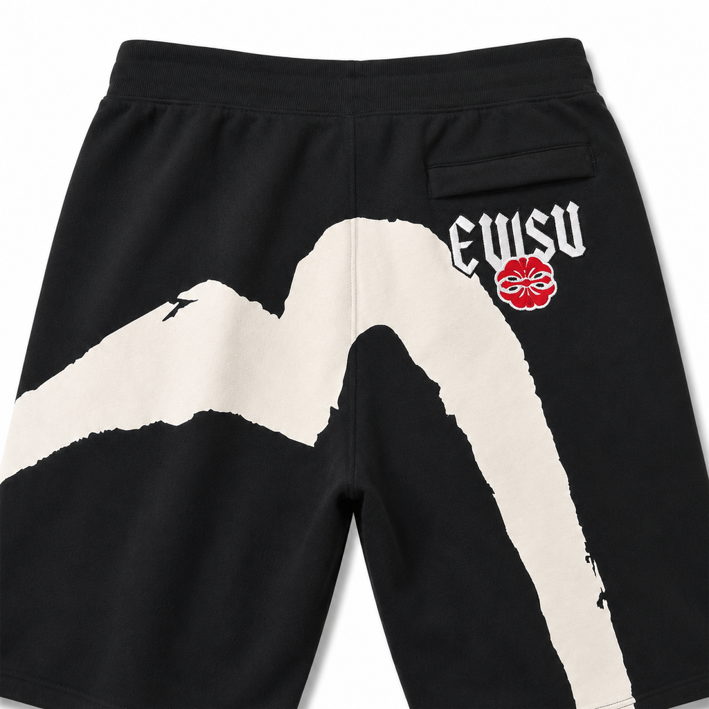 EVISU Brushstroke "Big M" & Floral Embroidery Shorts