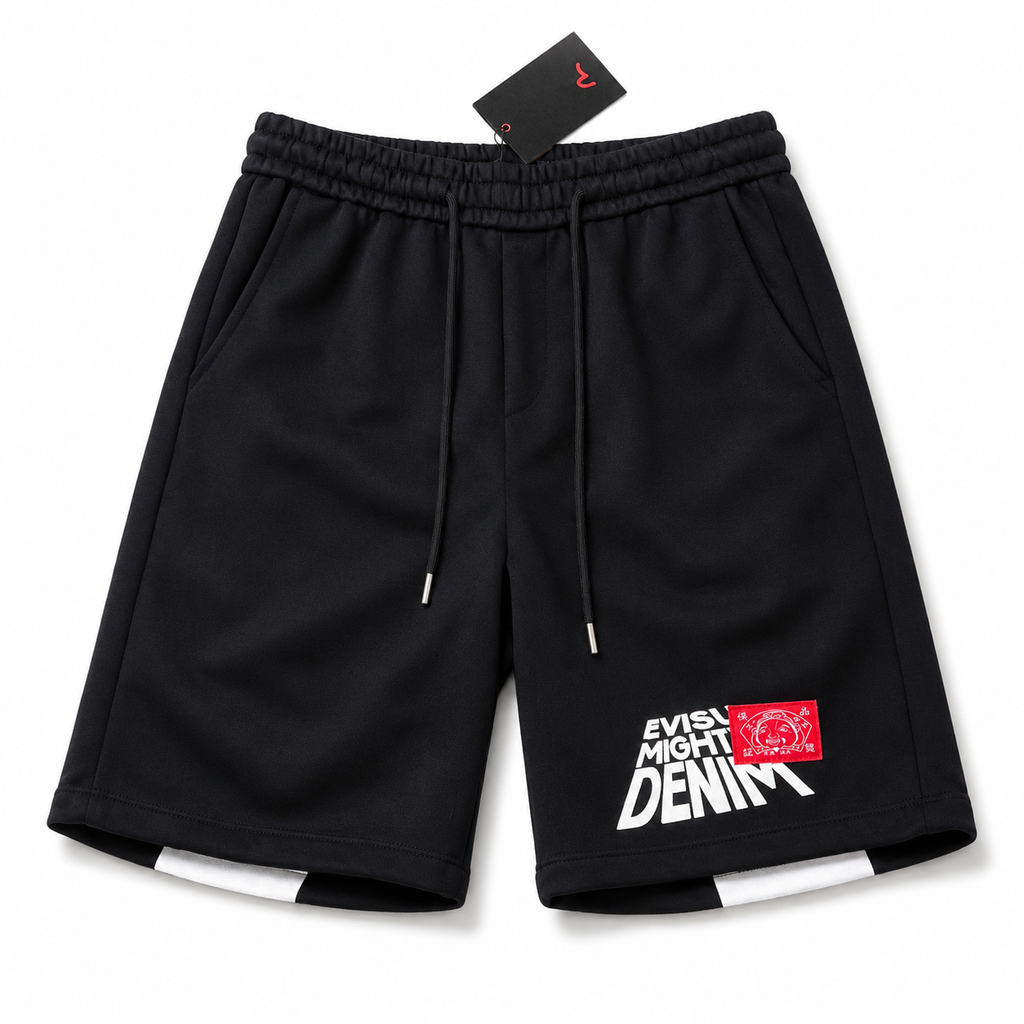 EVISU Sports Shorts with Brushstroke "Big M" Print