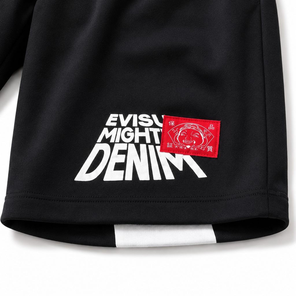 EVISU Sports Shorts with Brushstroke "Big M" Print
