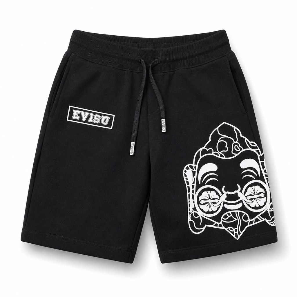 EVISU Buddha Head Print Athletic Shorts