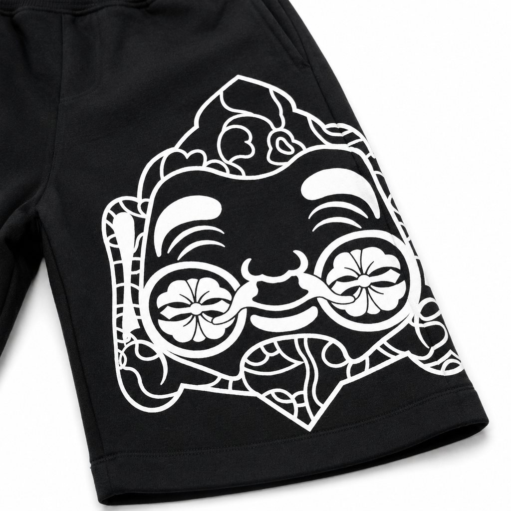 EVISU Buddha Head Print Athletic Shorts