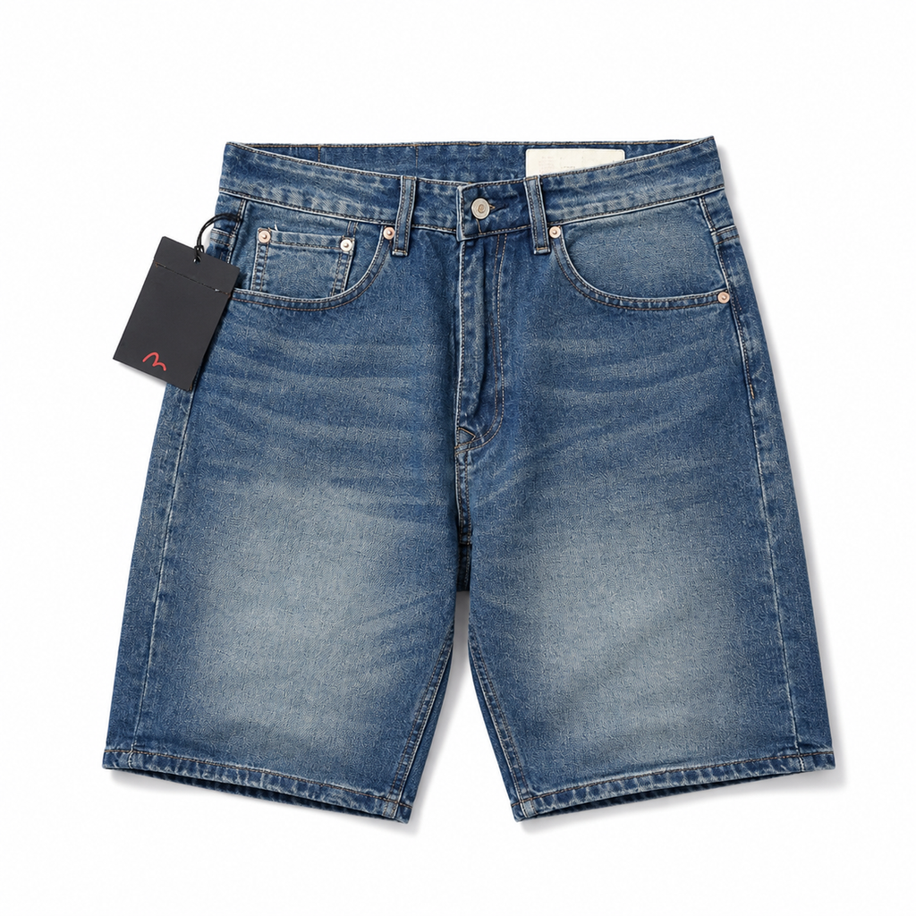 EVISU "Mismatched Paisley Big M" Denim Shorts