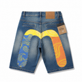 EVISU "Mismatched Paisley Big M" Denim Shorts