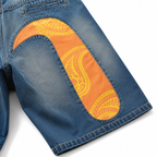 EVISU "Mismatched Paisley Big M" Denim Shorts