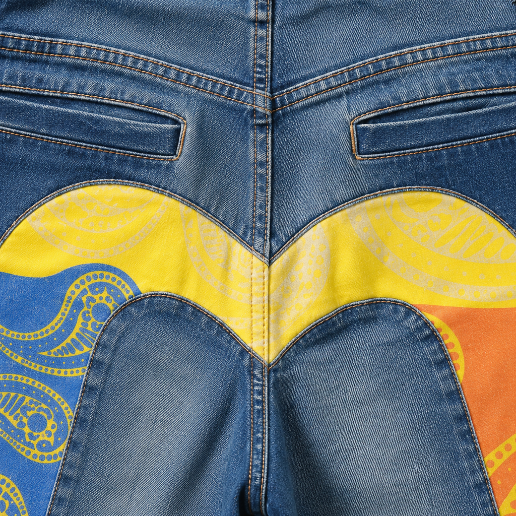 EVISU "Mismatched Paisley Big M" Denim Shorts