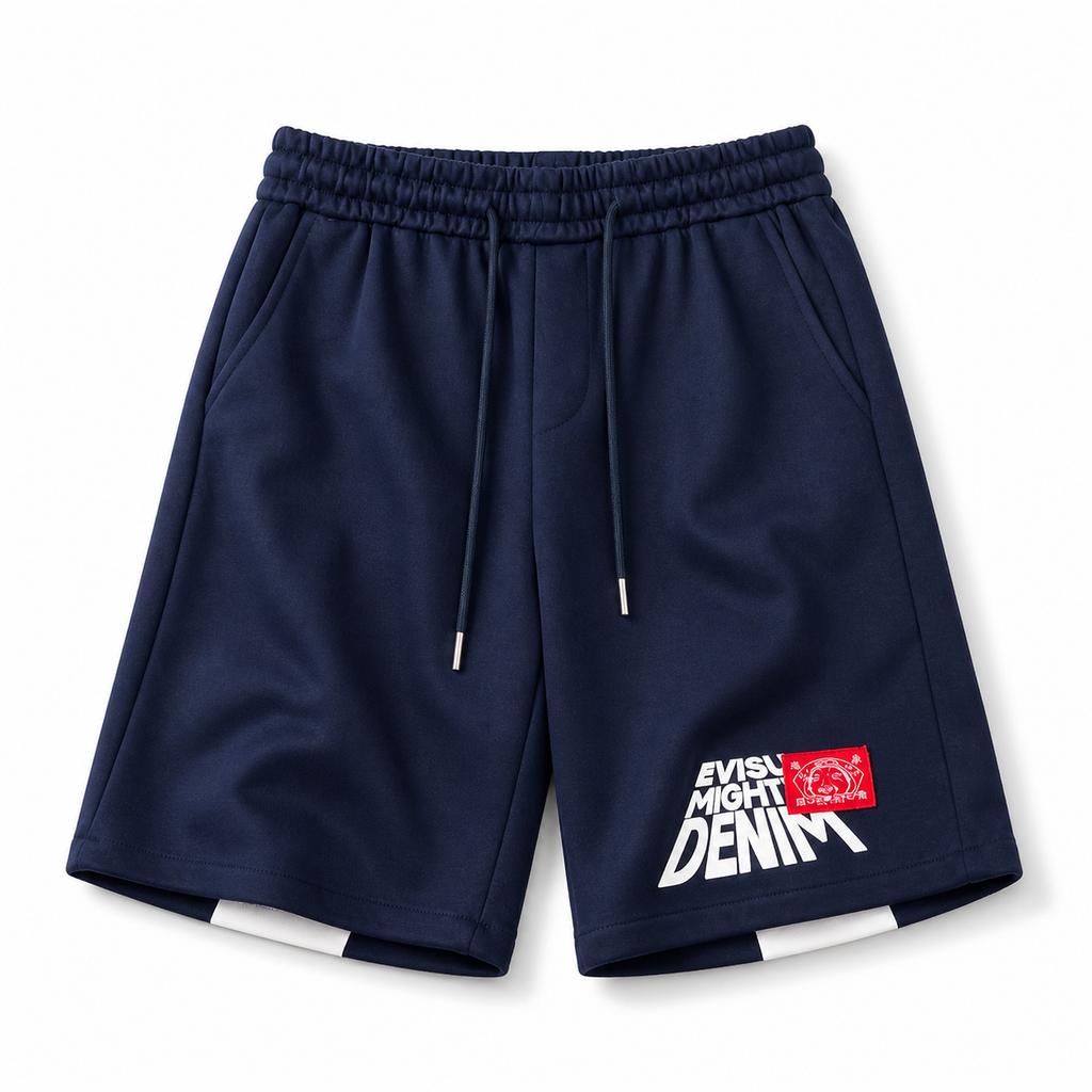 EVISU Sports Shorts with Brushstroke "Big M" Print