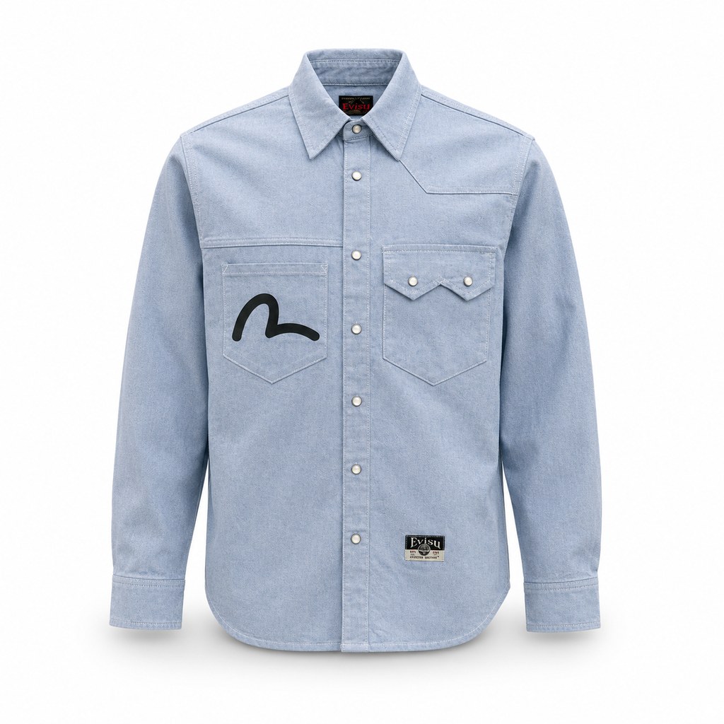 EVISU New Men's Long-Sleeve Shirt with Seagull Logo Print