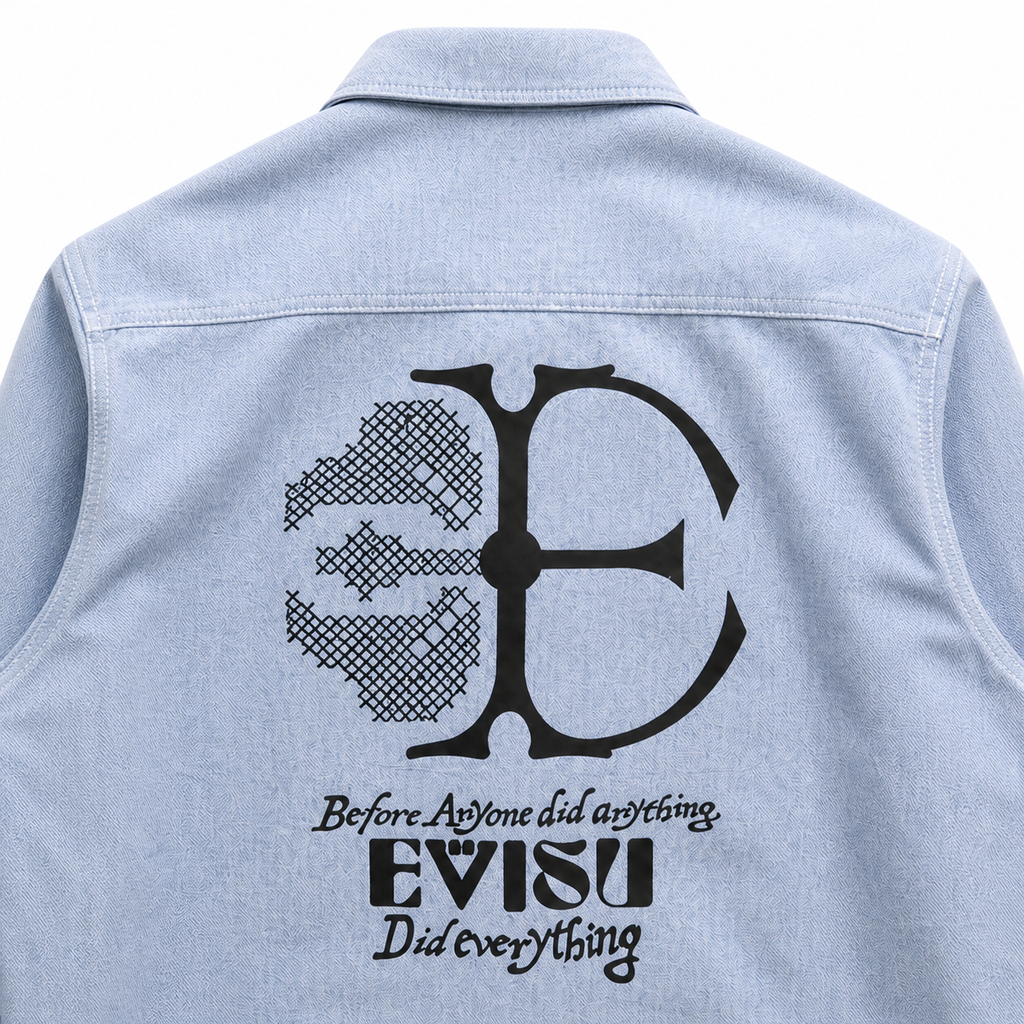 EVISU New Men's Long-Sleeve Shirt with Seagull Logo Print