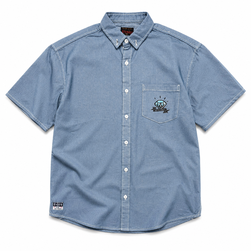 EVISU "Daruma Treasure Pot" Print Denim Shirt Series