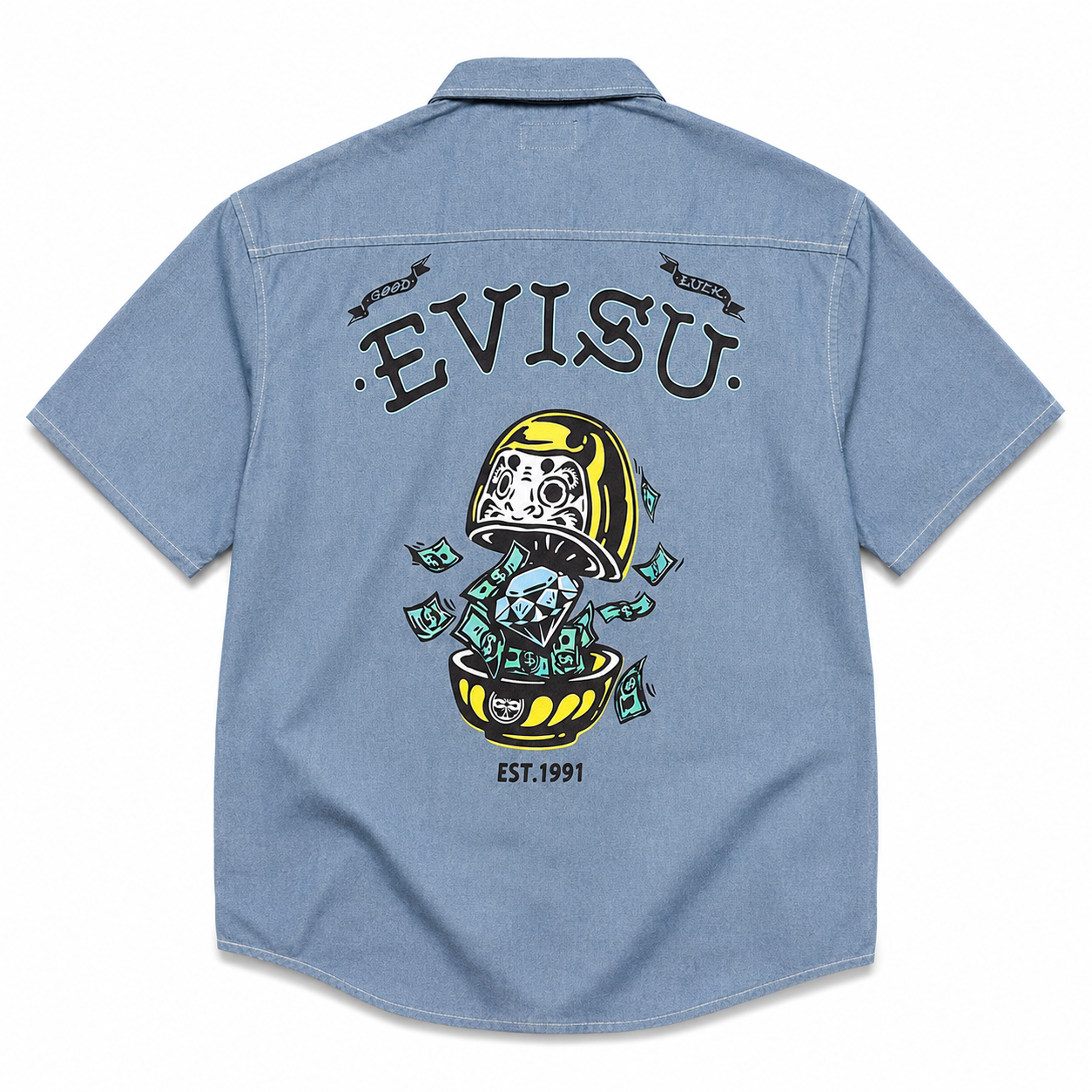 EVISU "Daruma Treasure Pot" Print Denim Shirt Series