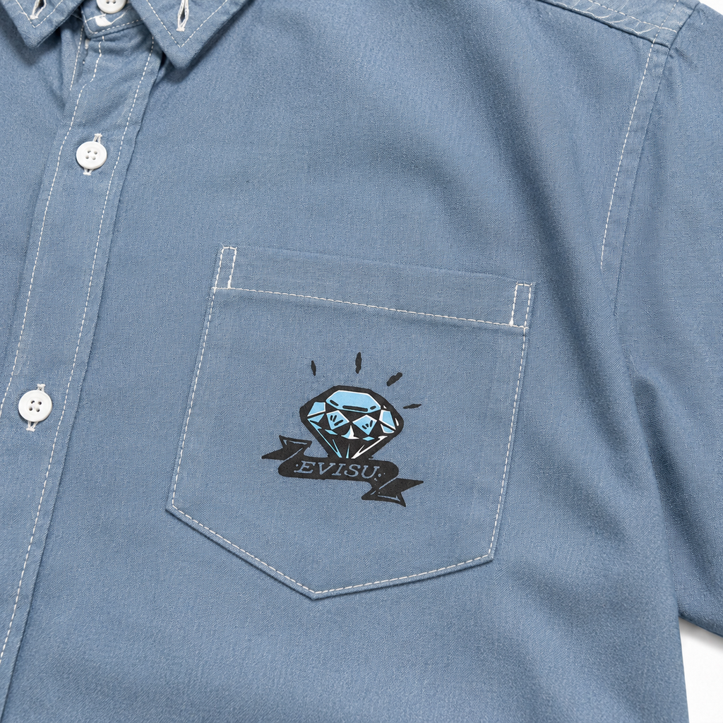 EVISU "Daruma Treasure Pot" Print Denim Shirt Series