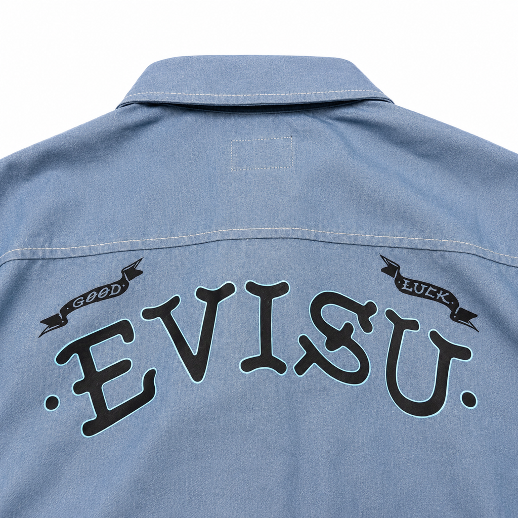 EVISU "Daruma Treasure Pot" Print Denim Shirt Series