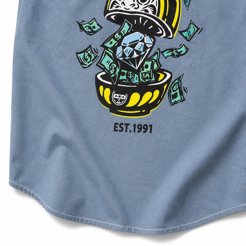EVISU "Daruma Treasure Pot" Print Denim Shirt Series
