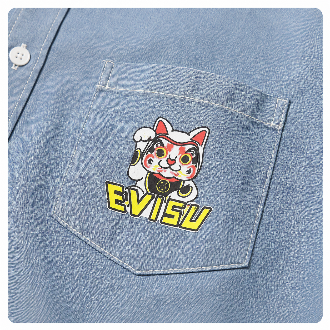 EVISU New Arrival: "Seven Falls, Eight Rises" Beckoning Cat Print Short-Sleeve Shirt